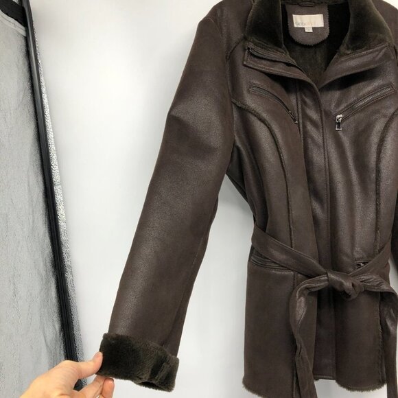 Cleo Brown Mouton Faux Suede Leather + Fur lined Marc-R Coat size  14 - Picture 5 of 16
